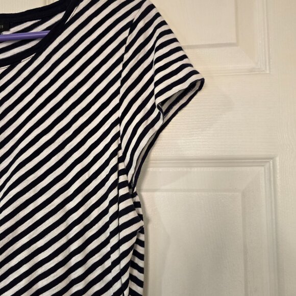 Talbots Wrap Tie Dress Navy White Stripes Cap Sleeves Round Neck Cotton Size XL - Picture 3 of 7
